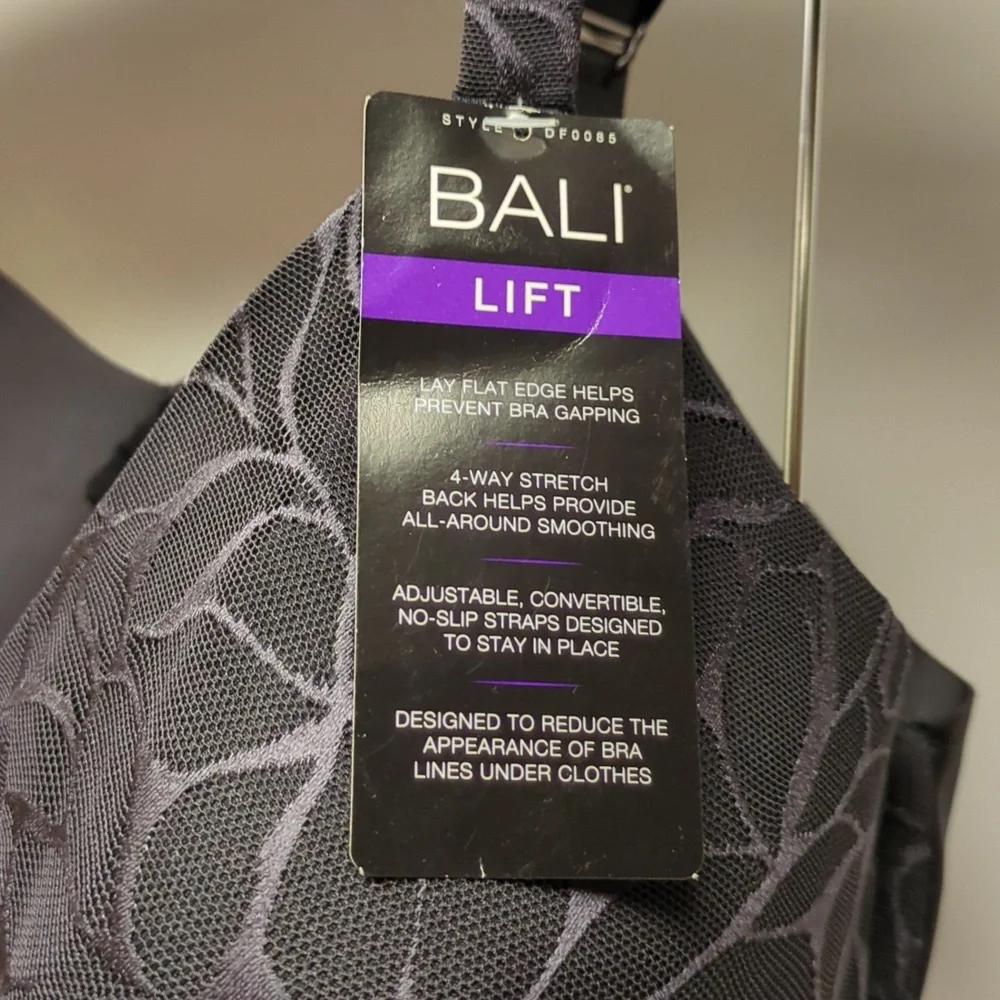 38D Bali Beauty Lift Invisible Support Convertible Strap Underwire Bra Nwt black - Picture 4 of 6